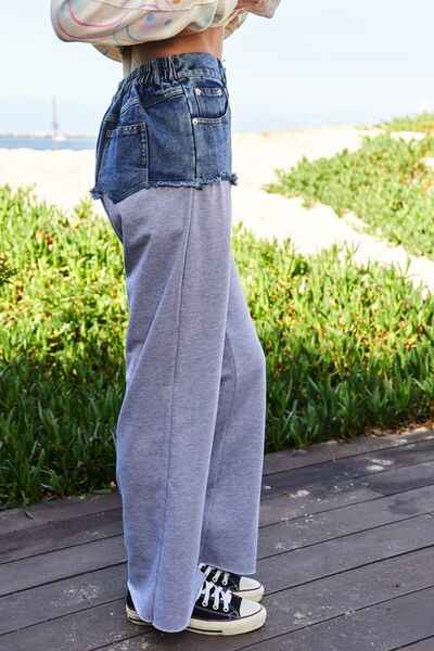 Davi & Dani Raw Hem Denim Patchwork Wide Leg Pants - Damned Threads